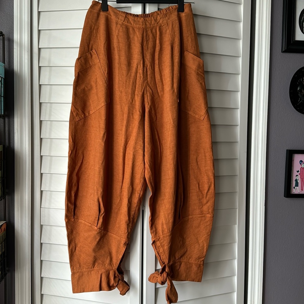 Free People Rust Orange Tie-Hem Wide Leg Pants